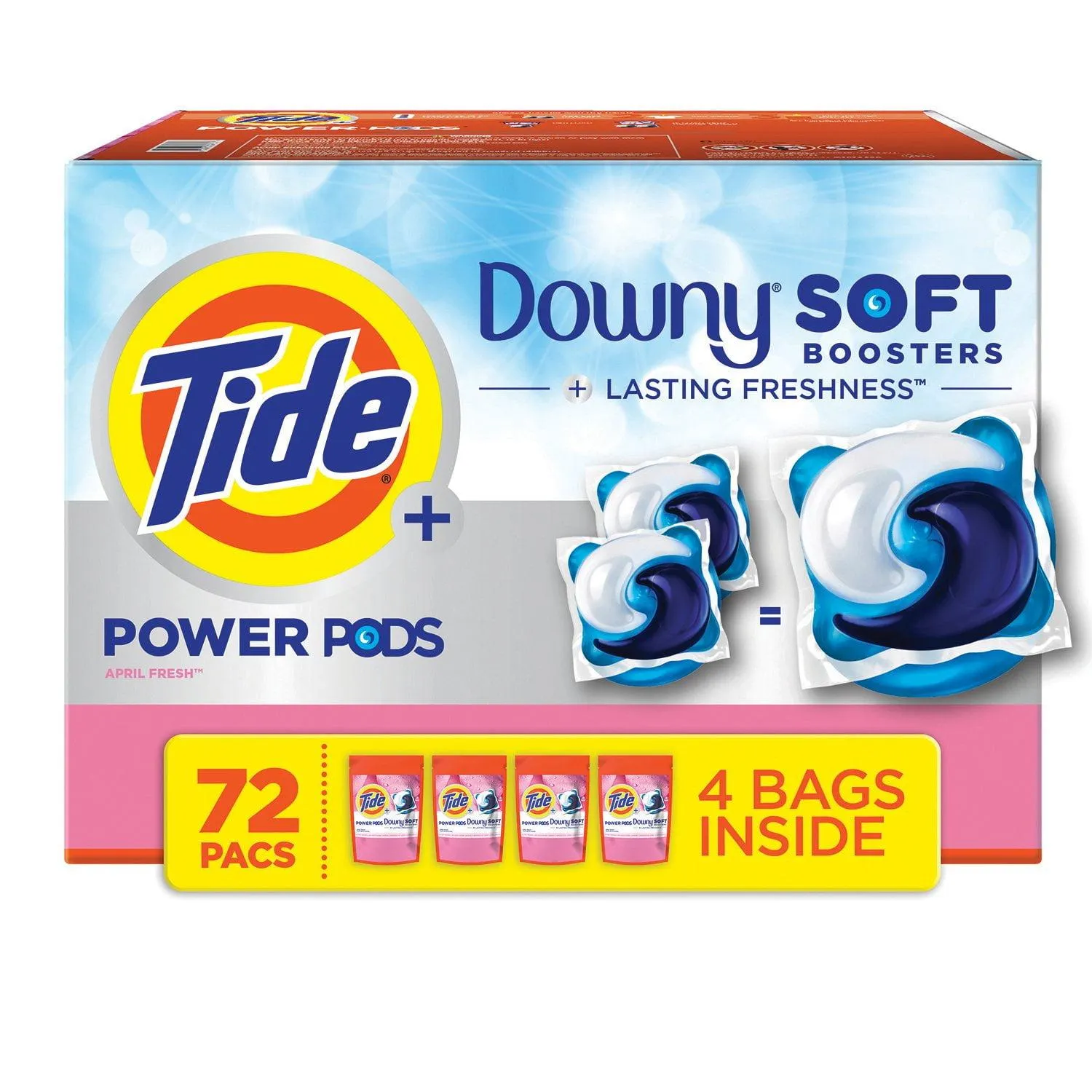 Tide Power PODs Downy Soft Boosters Laundry Detergent Pacs, April Fresh, 72 ct.