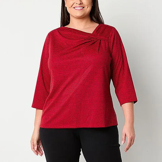 new! Liz Claiborne Plus Womens Asymmetrical Neck 3/4 Sleeve Blouse