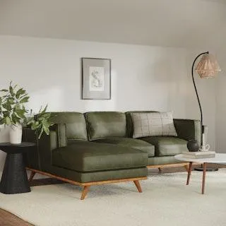 Timber 93" Leather Left Sectional - Charme Green
