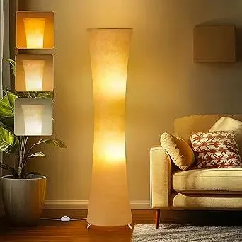 GyroVu 46" Modern Floor Lamps for Living Room, LED Column Standing Floor Lamp with 3 Color Temperature Adjustable & Fabric Lampshade for Corner, Bedroom, Office & Kid's Room - Bulbs Included