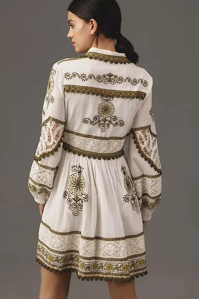 Maeve Long-Sleeve Embroidered Boho Mini Dress
