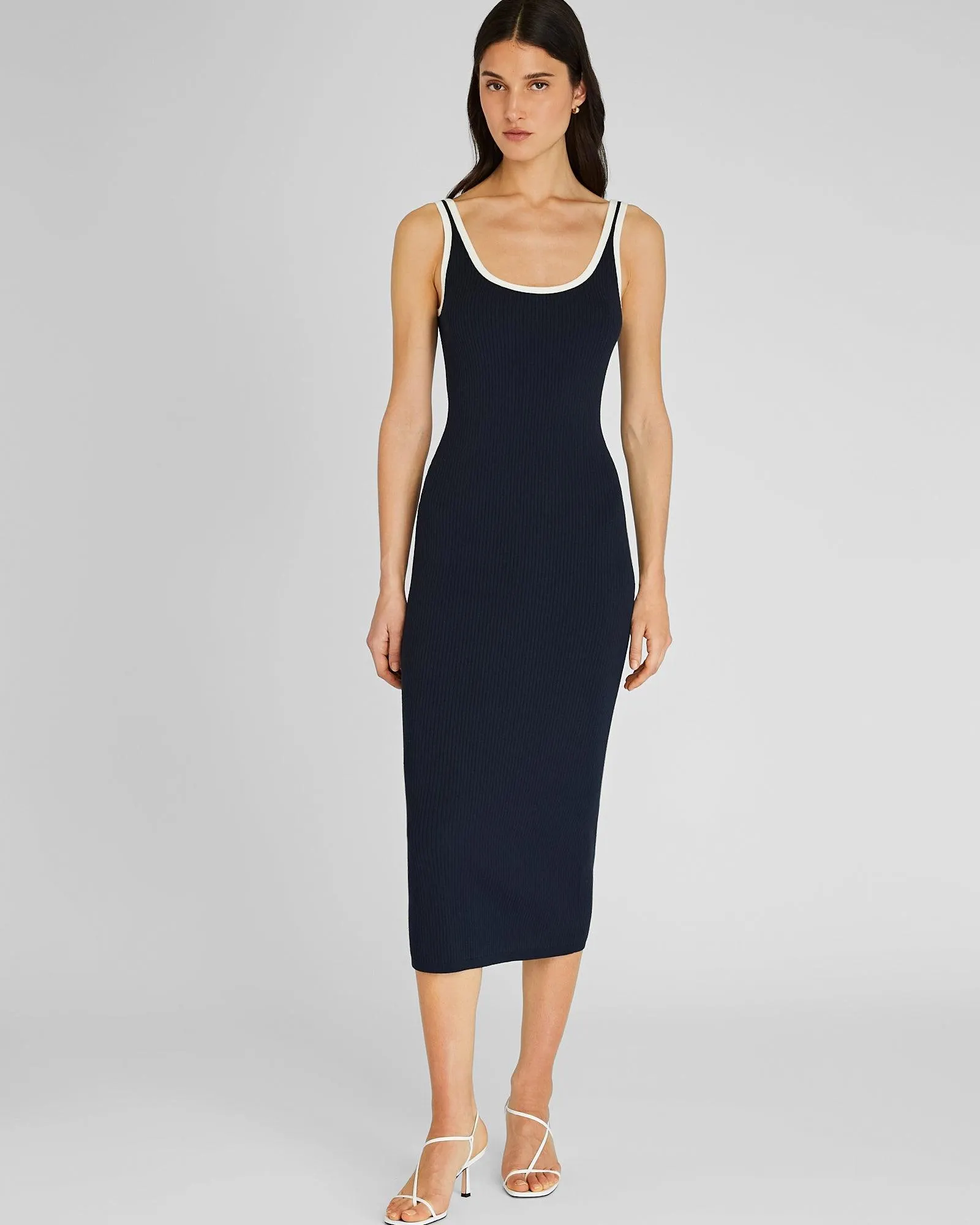 Textured Ribbed Tank Dress With Contrast Trim