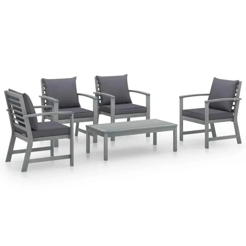 vidaXL 5 Piece Garden Lounge Set with Cushion Solid Acacia Wood Gray