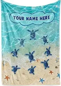 Personalized Sea Turtles Blanket Gift | Custom Blanket for Girls and Boys | Plush Fleece Throw Blanket for Kids | Turtle Gifts for Birthdays | Sea Turtles Beach Nautical Theme (30x40, Fleece)