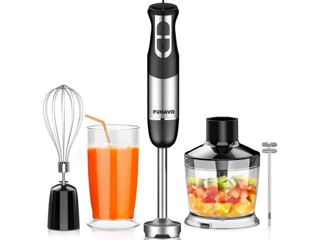 FUNAVO hand blender, 800W 5-in-1 Immersion Hand Blender,12-Speed Multi-function Stick Blender with 500ml Chopping Bowl, Whisk, 600ml Mixing Beaker, Milk Frother Attachments, BPA-Free