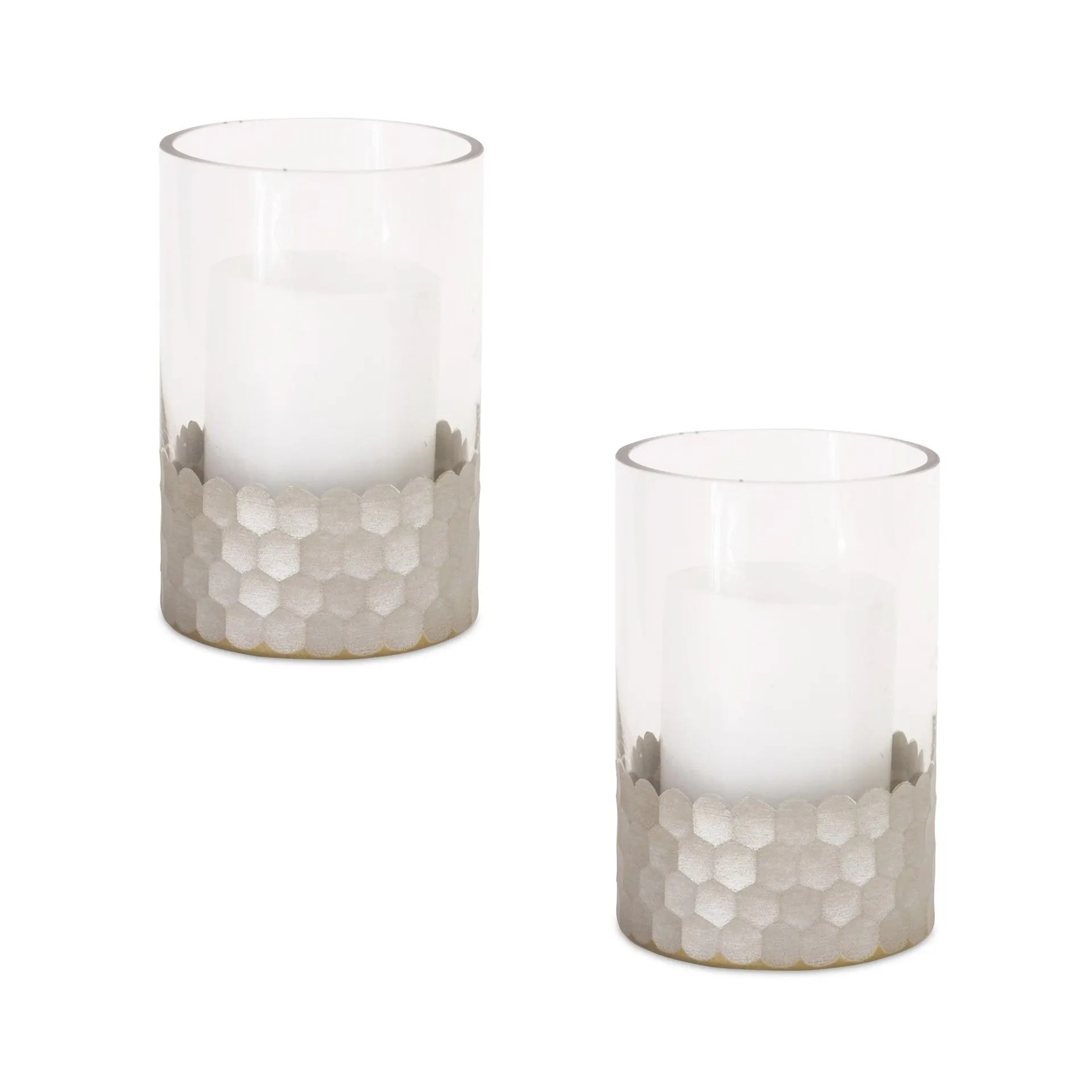Hurricane Glass Candle Holder with Honeycomb, Set of 2