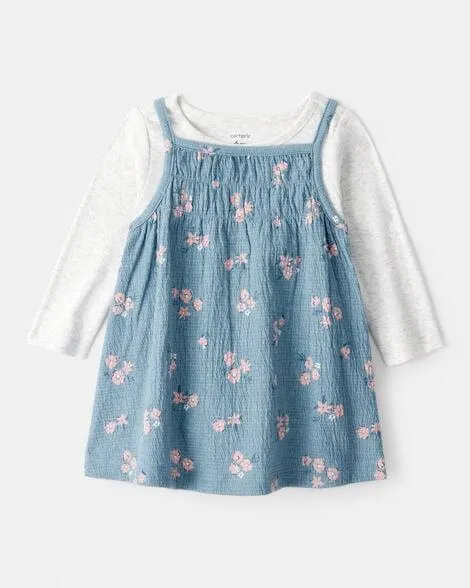 Baby Girl 2-Piece Floral Long-Sleeve Dress Set - Blue