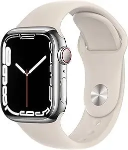Apple Watch Series 7 (GPS + Cellular, 45MM) - Silver Stainless Steel Case with Starlight Sport Band (Renewed Premium)