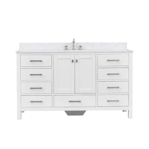 Enliven 60 in. Single Sink Freestanding White Bath Vanity with White Engineered Stone Top