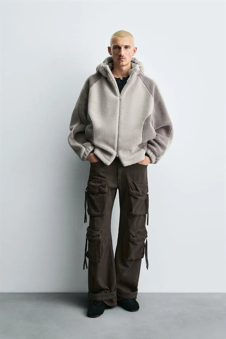 COLOR BLOCK FLEECE EFFECT JACKET