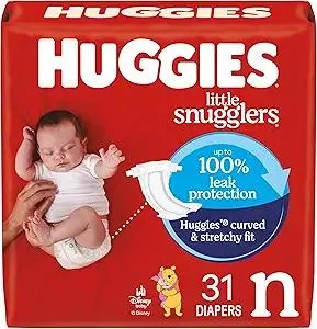 Huggies Size Newborn Diapers, Little Snugglers Baby Diapers, Size Newborn (up to 10 lbs), 31 Count, Packaging May Vary