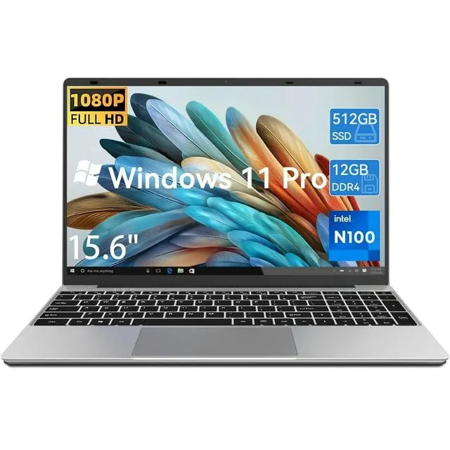 Windows 11 Pro Laptop 15.6inch, 12GB RAM 512GB SSD, 12th Gen Intel N100 Processor, 1920x1080, Webacm