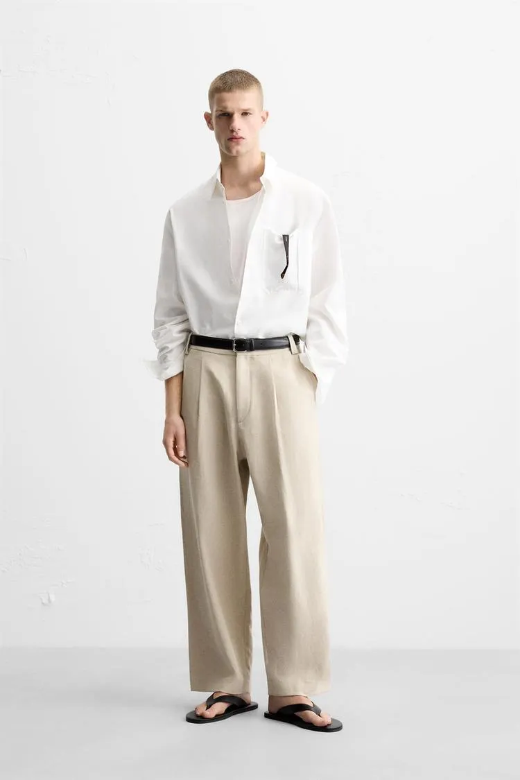 STRUCTURED LINEN SUIT PANTS