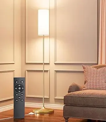 luckystyle LED Floor Lamp for Living Room, Dimmable Standing Lamps with Foot Switch,Remote Custom Color Temperature Gold Pole Lamp with Lampshade,12W Led Bulb Tall Lamps for Bedroom Office Kid Room