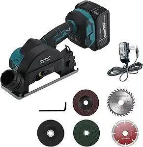 4" Cordless Circular Saw & Mini Angle Grinder 2-in-1 – Brushless Motor, 3-Speed, Reversible, 4000mAh Battery, Compatible with Makita 18V – Cuts Wood, Metal, Tile, Plastic