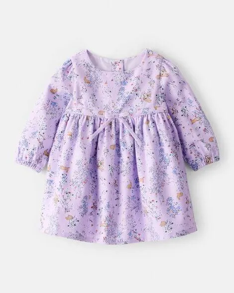 Baby Girl Floral Bunny Print Long-Sleeve Dress - Purple
