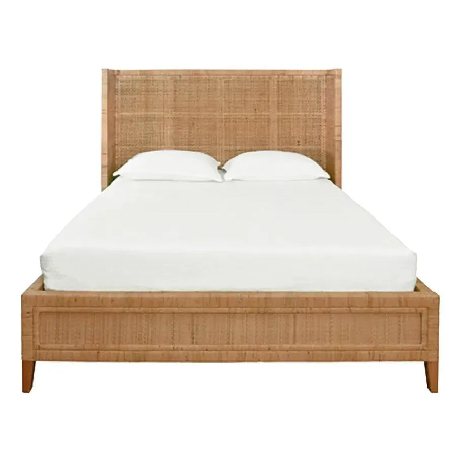 Matthew Izzo Home Dolly Queen Winged Rattan Headboard and Platform Bed