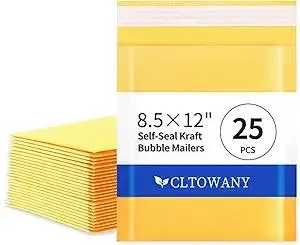 Kraft Bubble Mailers 8.5×12' Inch 25 Pack Yellow shipping envelopes Self-Seal Padded Mailing Envelopes for Jewelry Makeup Supplies and Small Business Packaging