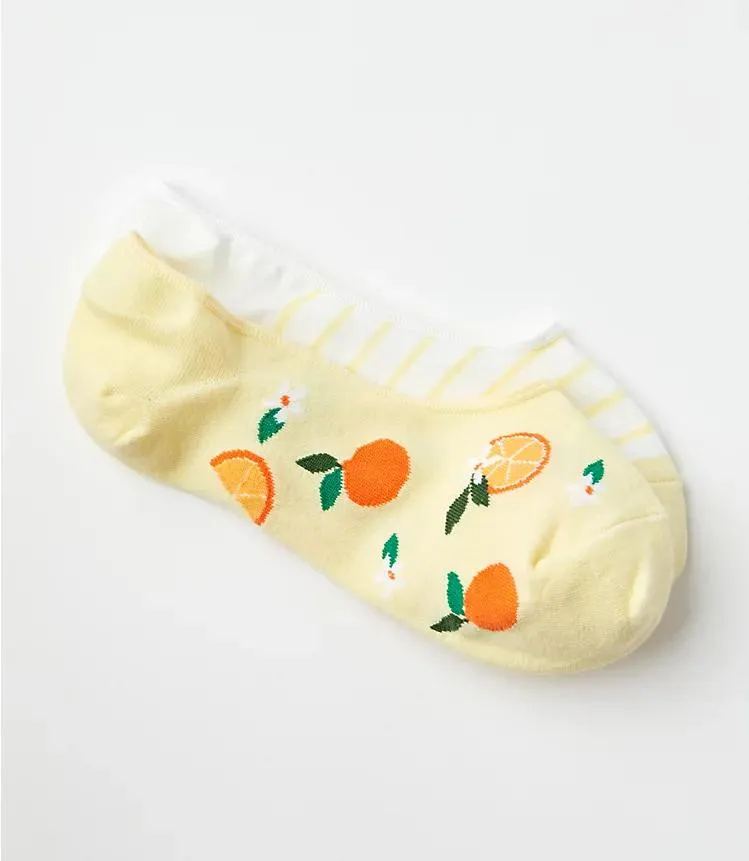 Orange & Stripe No Show Sock Set