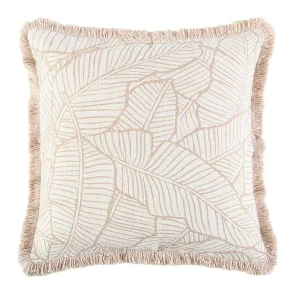 Neutral Layered Leaf Pillow with Fringe, 18"