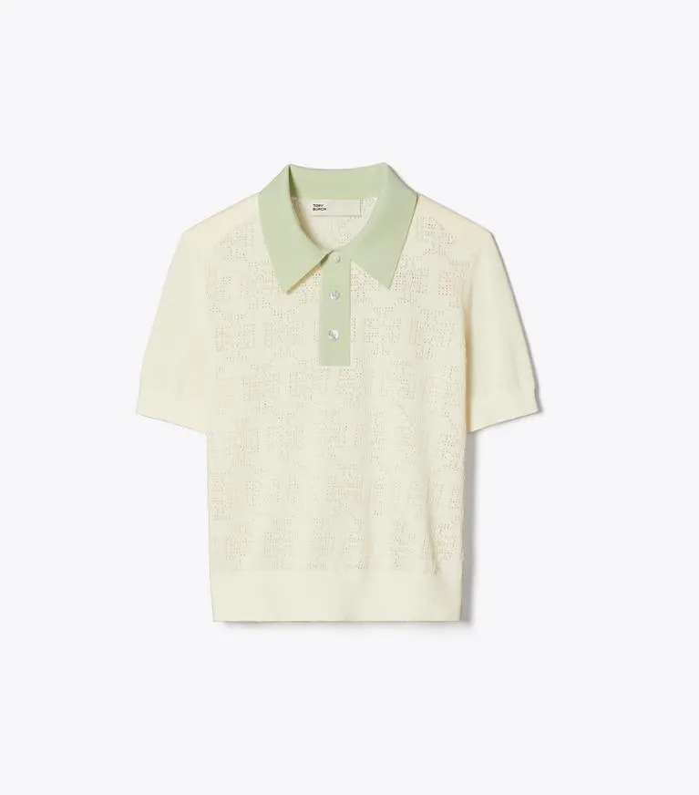 COTTON POINTELLE LOGO POLO