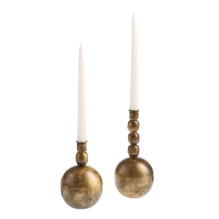 Antique Gold Metal Orb Taper Candle Holder