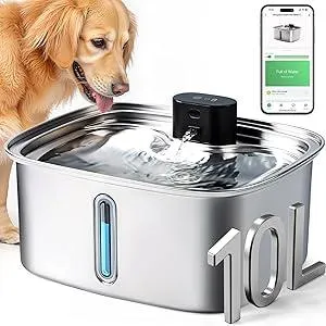 Dog Water Bowl Dispenser Large,10L Dog Water Fountains with APP Monitoring, Pet Cat Water Fountain Stainless Steel, Safe Multi-Filtered Automatic Water Dispenser for Dogs 2.4G Wi-Fi 2.64Gal/338 Oz