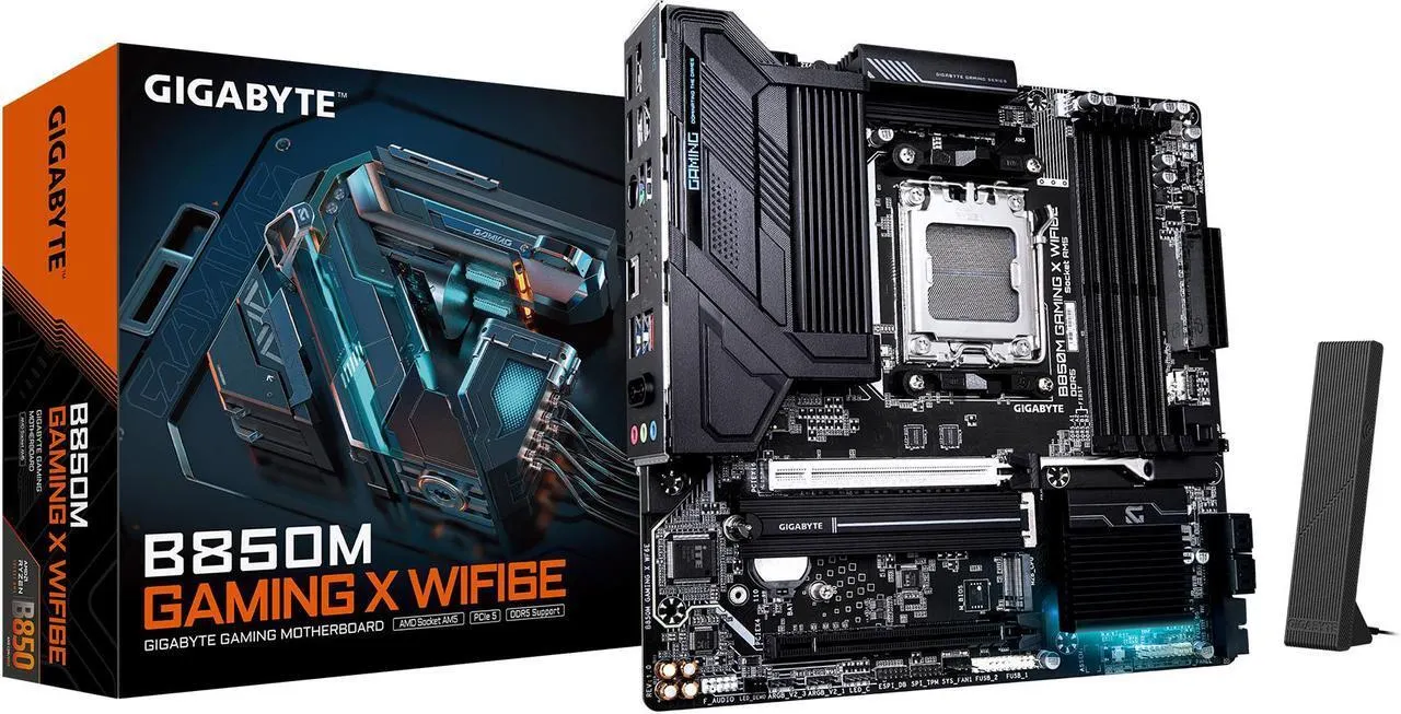 GIGABYTE B850M GAMING X WIFI6E AMD AM5 LGA 1718 Motherboard, mATX, DDR5, 2x M.2, PCIe 5.0, USB-C, WIFI6E, 2.5GbE LAN, EZ-Latch, 5-Year Warranty