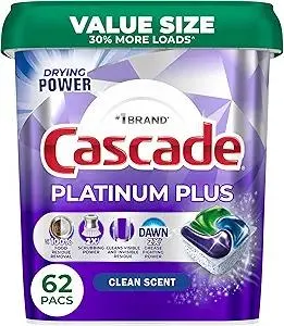 Cascade Platinum Plus Dishwasher Pods, Dish Detergent Soap, Fresh, 62 Count