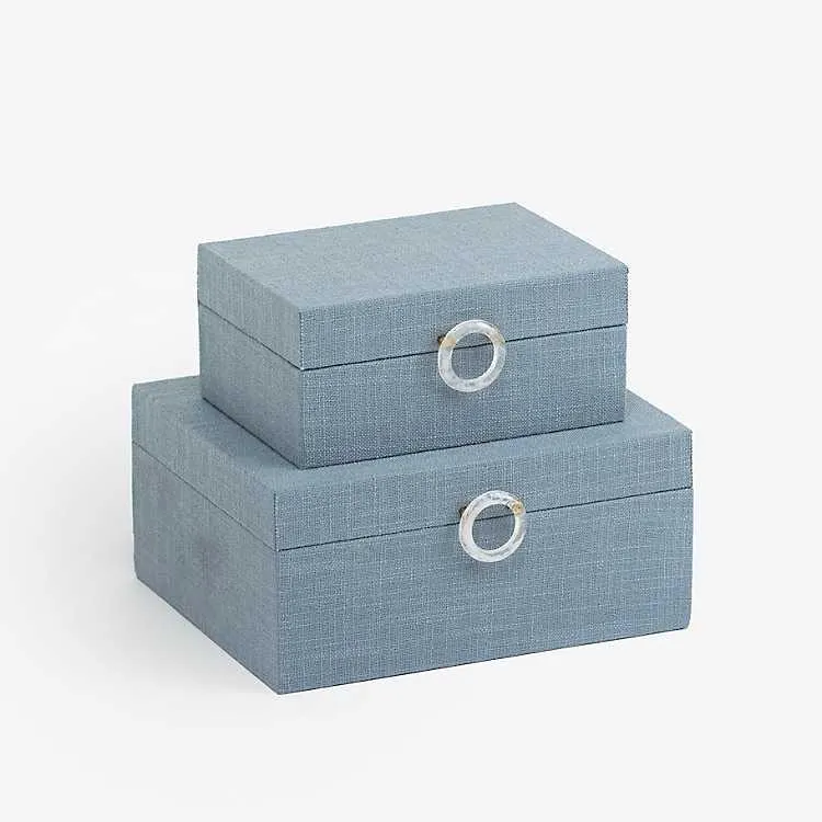 Blue Linen Claire Wooden Boxes, Set of 2