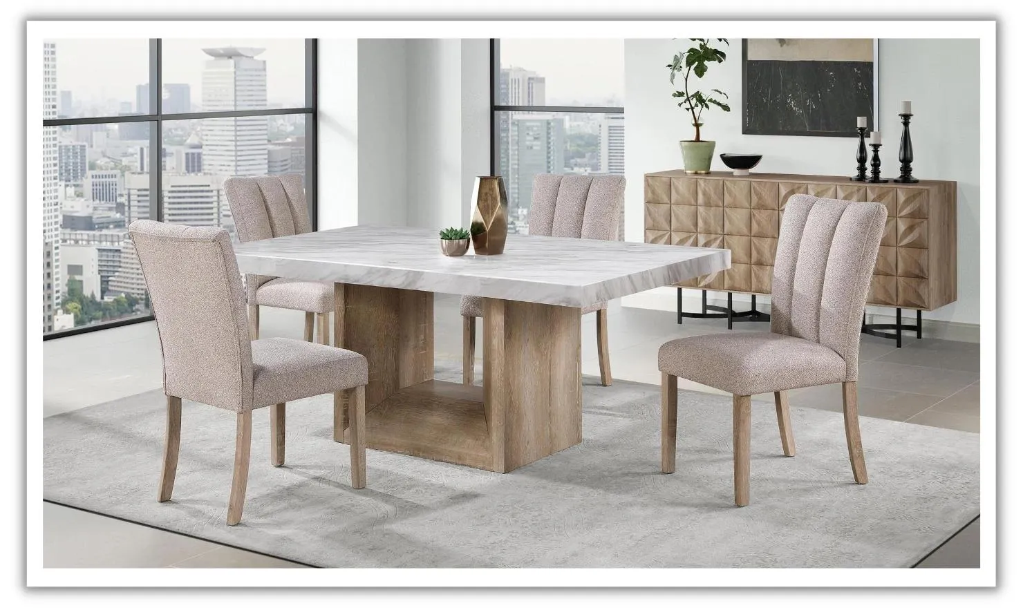 Manhattan Beige Dining Table Set With Natural Finish