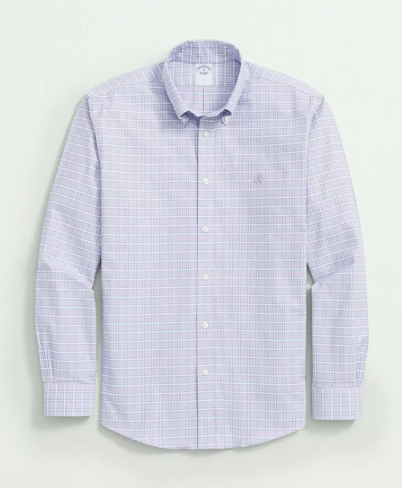 Big & Tall Stretch Cotton Non-Iron Oxford Polo Button Down Collar, Checked Shirt