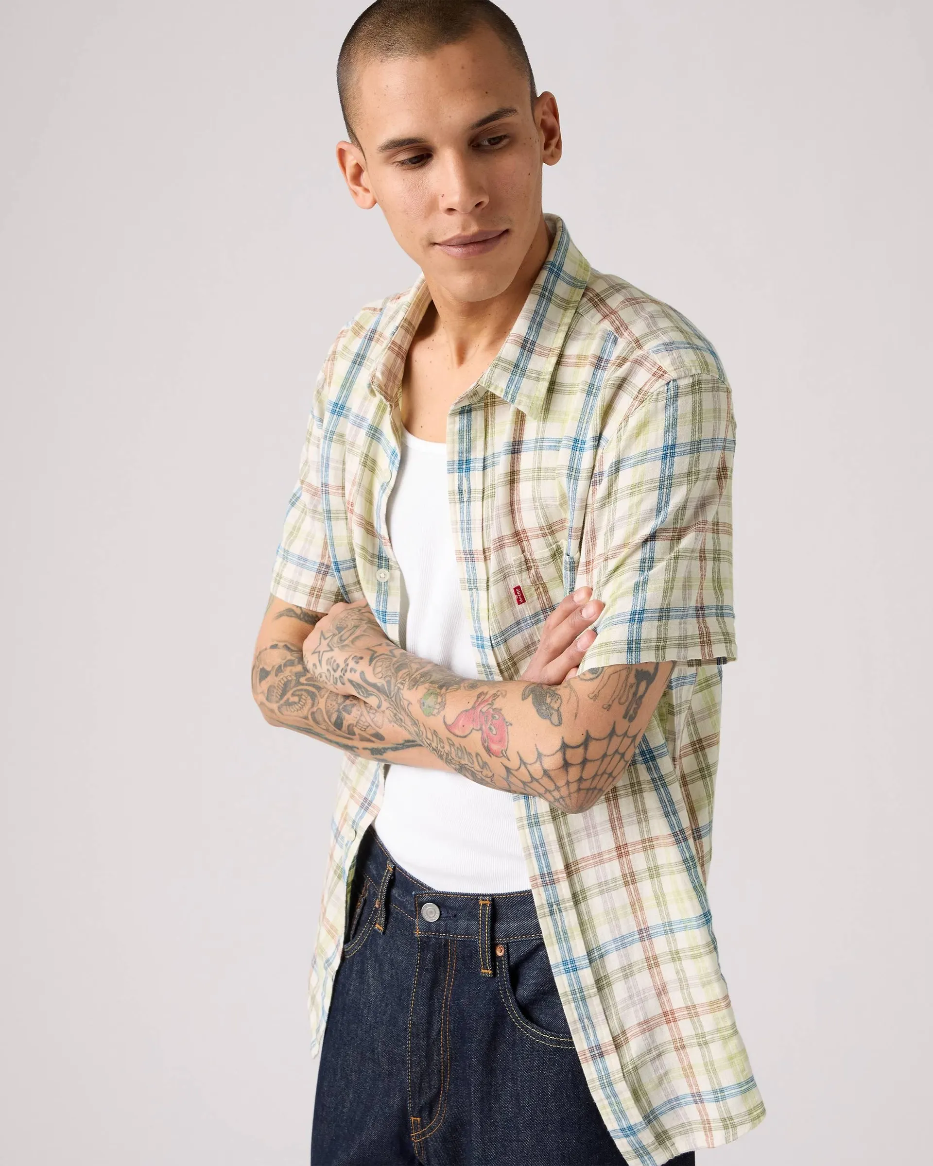 Short Sleeve Sunset Cotton Linen One Pocket Shirt