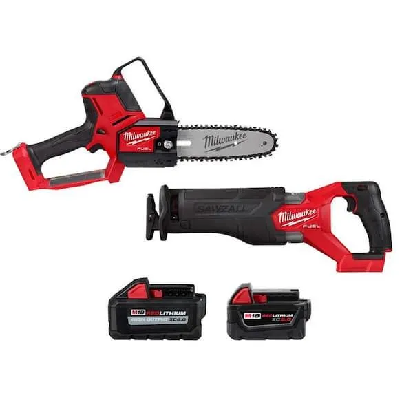 M18 FUEL 8 in. 18V Lithium-Ion Brushless Electric Cordless Chainsaw HATCHET w/M18 Sawzall, 6.0 Ah, 5 Ah Battery (2-Tool)