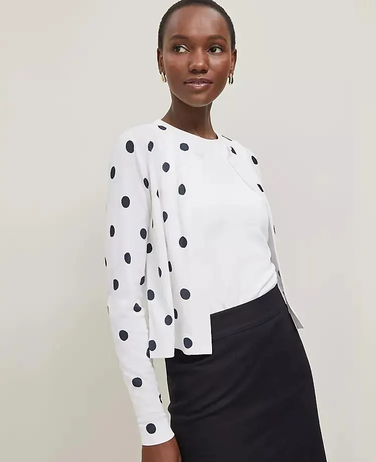 Dotted Cropped Open Cardigan