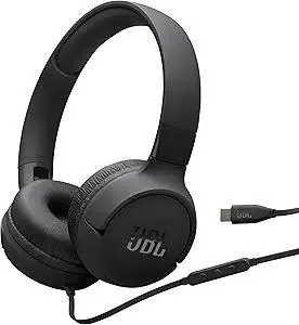 JBL Tune 520C - USB-C Wired on-Ear Headphones with Hi-Res Audio Support, JBL Pure Bass Sound, Comfort fit, USB-C connectivity, 3-Button Remote with Microphone and EQ presets Control (Black)