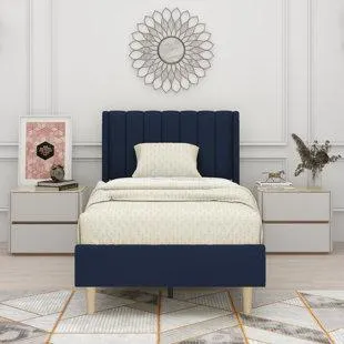 Eriksay Low Profile Upholstered Platform Bed With Wingback Headboard