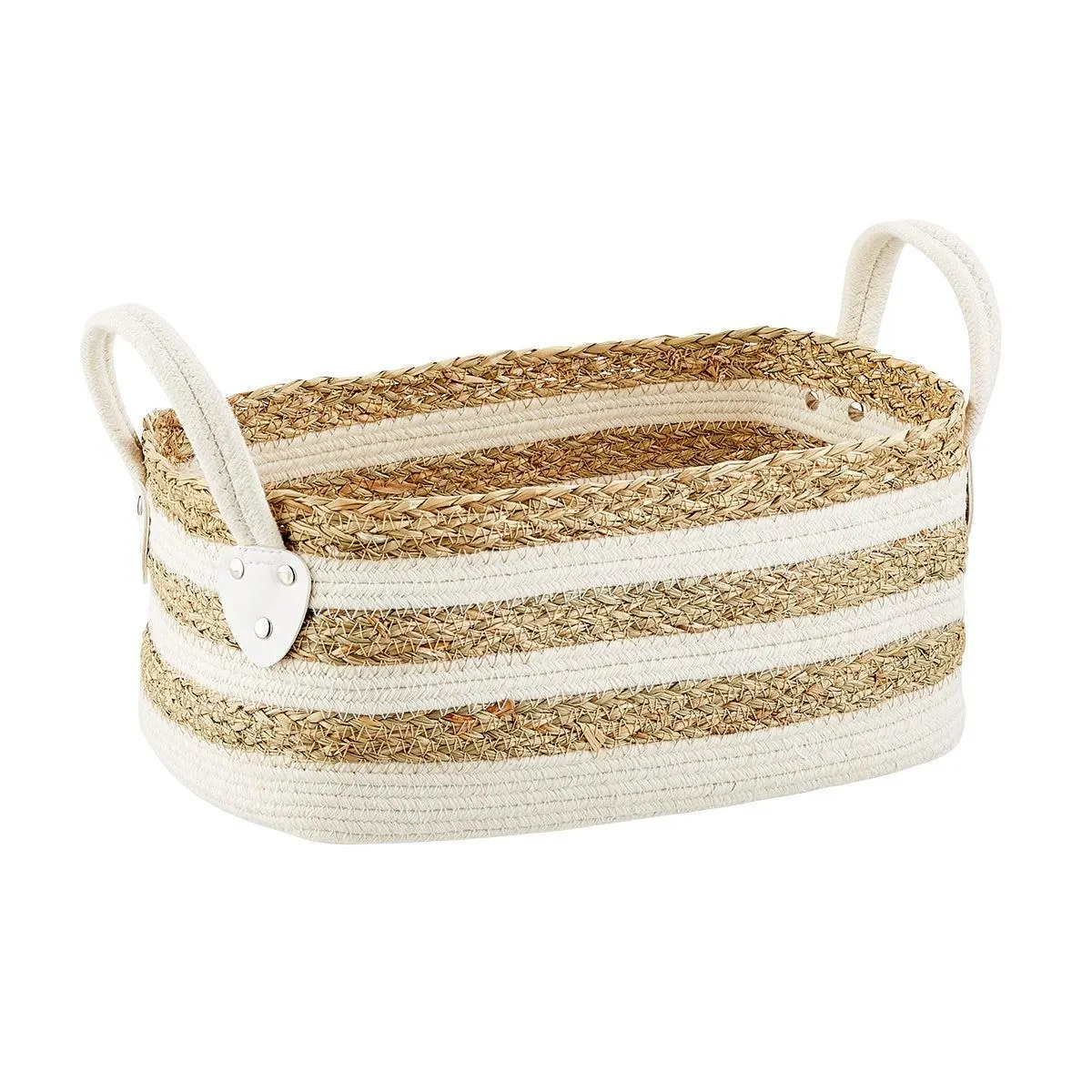 Small Seagrass & Cotton Basket White/Natural