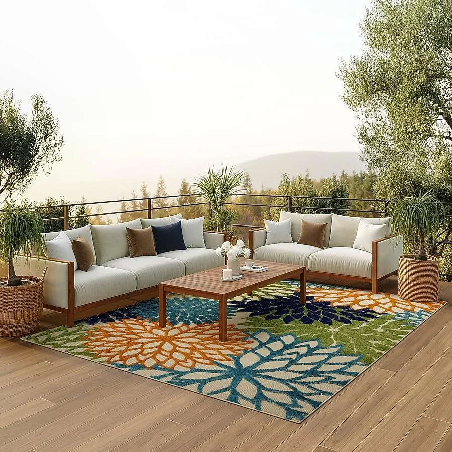 Nourison Aloha 8 x 10 (ft) Loomed Multicolor Rectangular Indoor/Outdoor Abstract Tropical Area rug