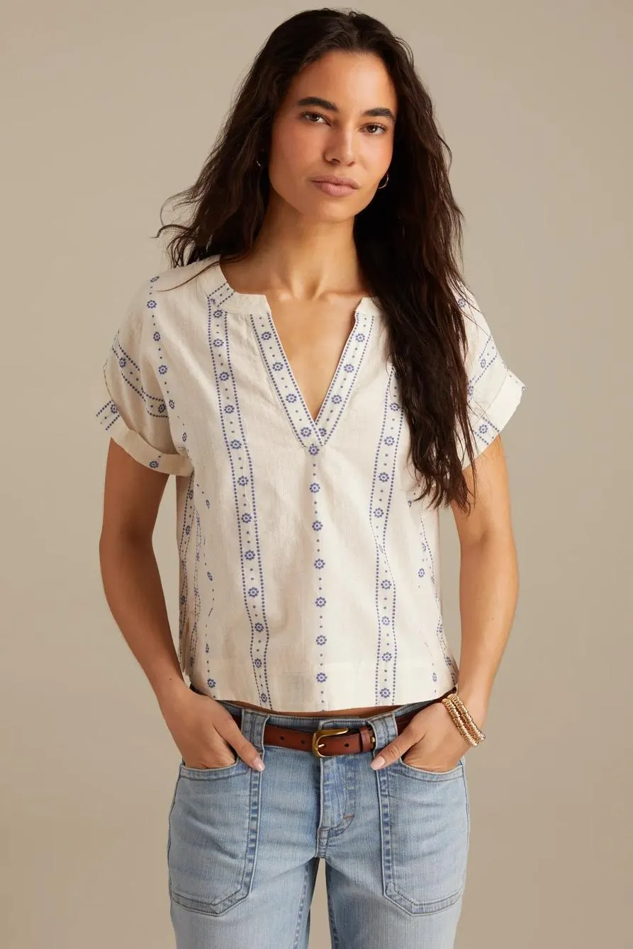 rolled sleeve popover blouse