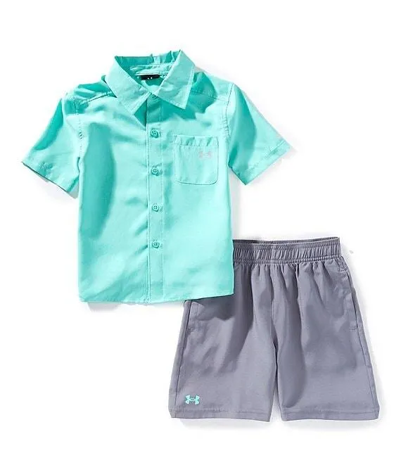 Little Boys Short Sleeve Plain Weave Fish Shirt & Shorts Set