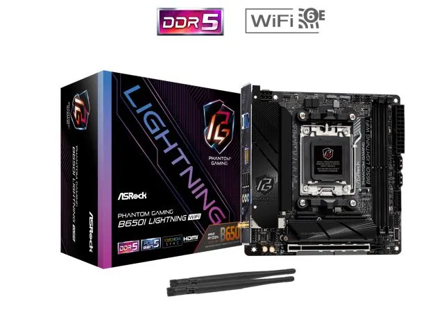 ASRock B650I LIGHTNING WIFI AM5 Ryzen 7000 AMD B650 SATA 6Gb/s Mini-ITX s DDR5 7200+ (OC) 2.5G LAN x WiFi 6E + Bluetooth Motherboards - AMD