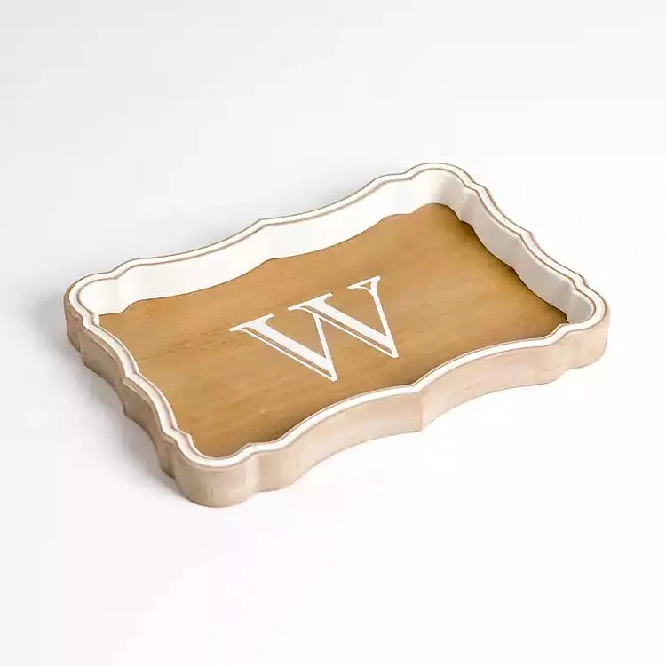 Monogrammed W Scalloped Wood Tray