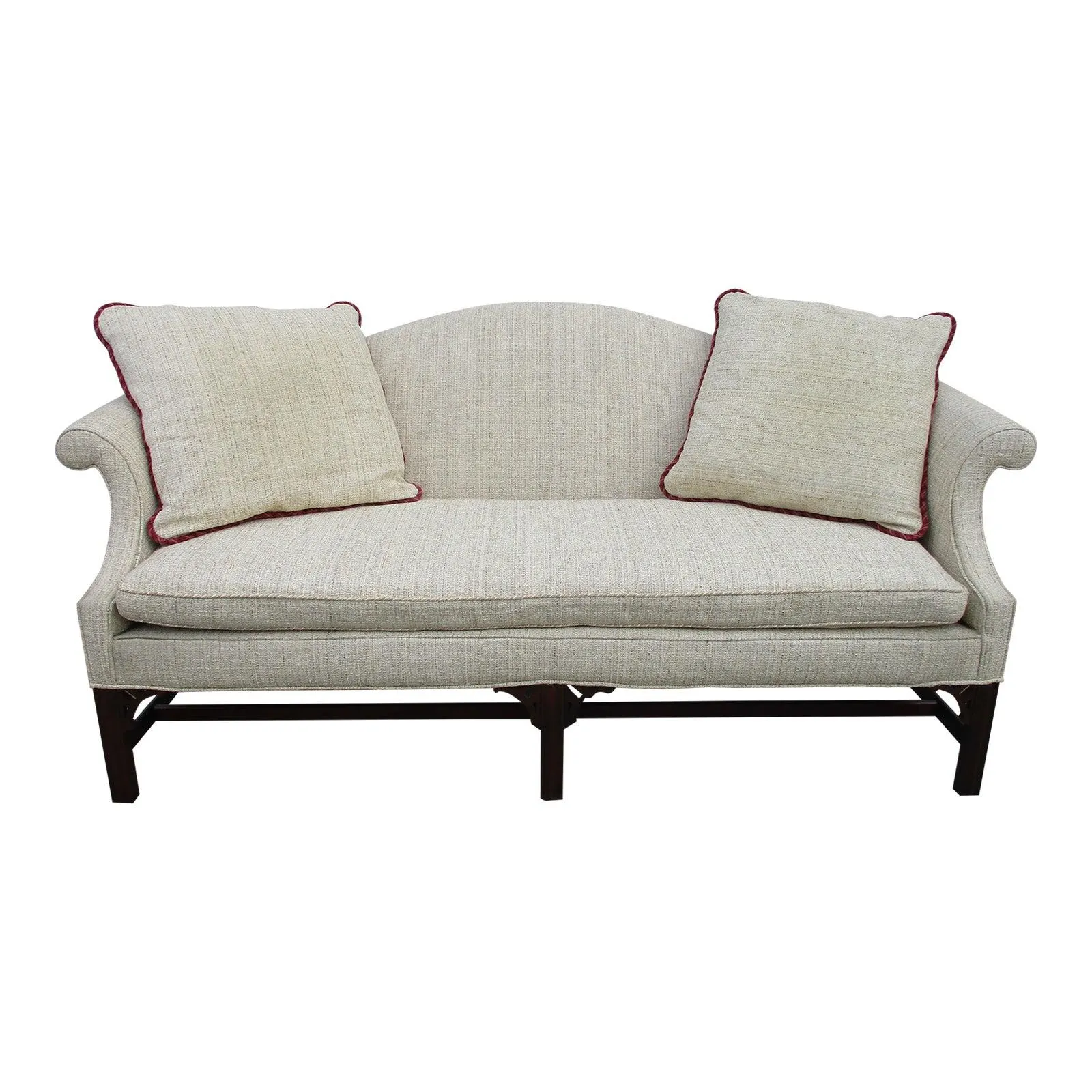 Baker Milling Road Tan Chippendale Rolled Arm Sofa