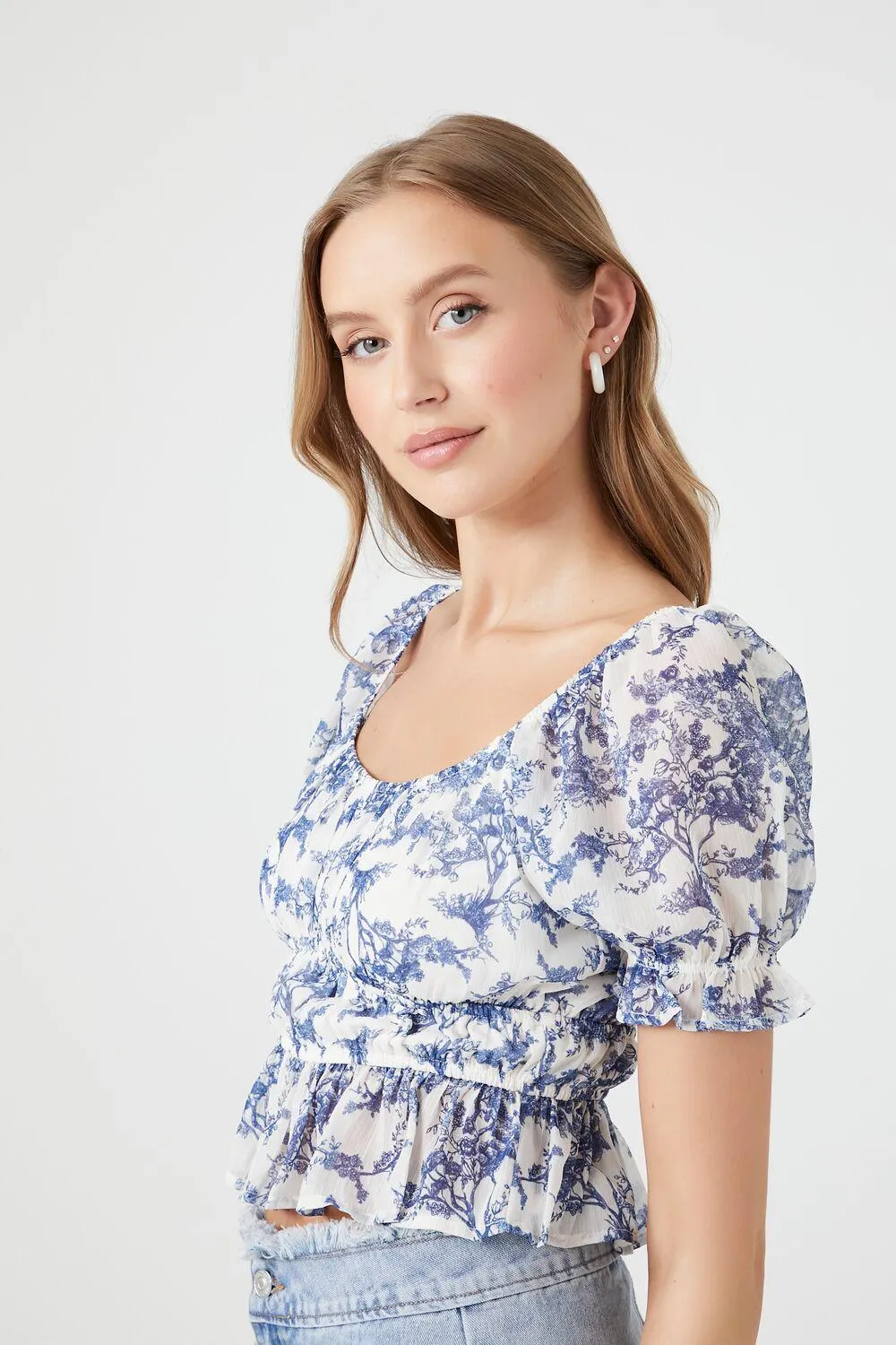 Floral Print Puff-Sleeve Top