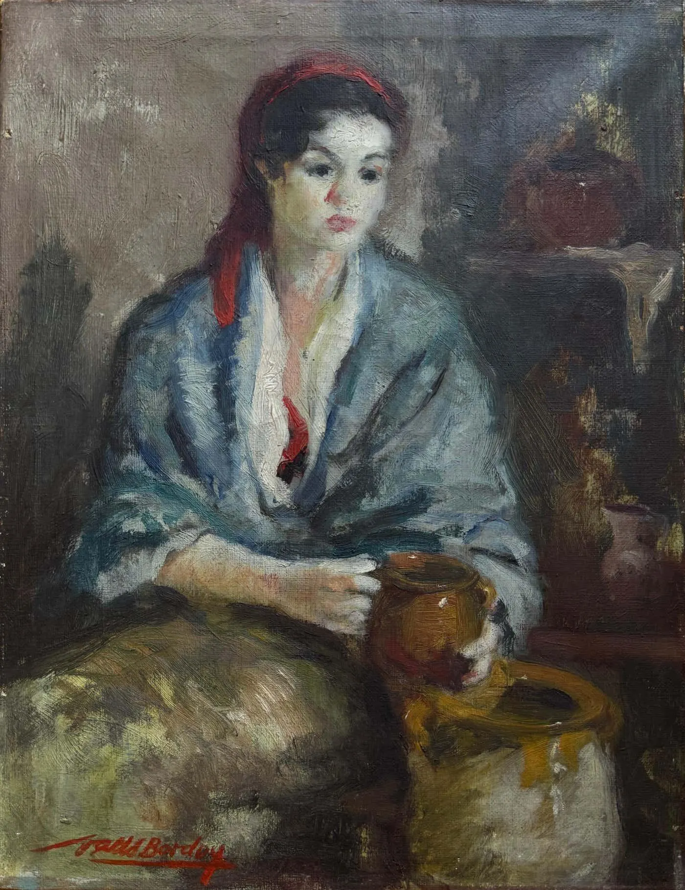 Antoni Valls Bordoy Woman with Pitcher oil on canvas painting 1953