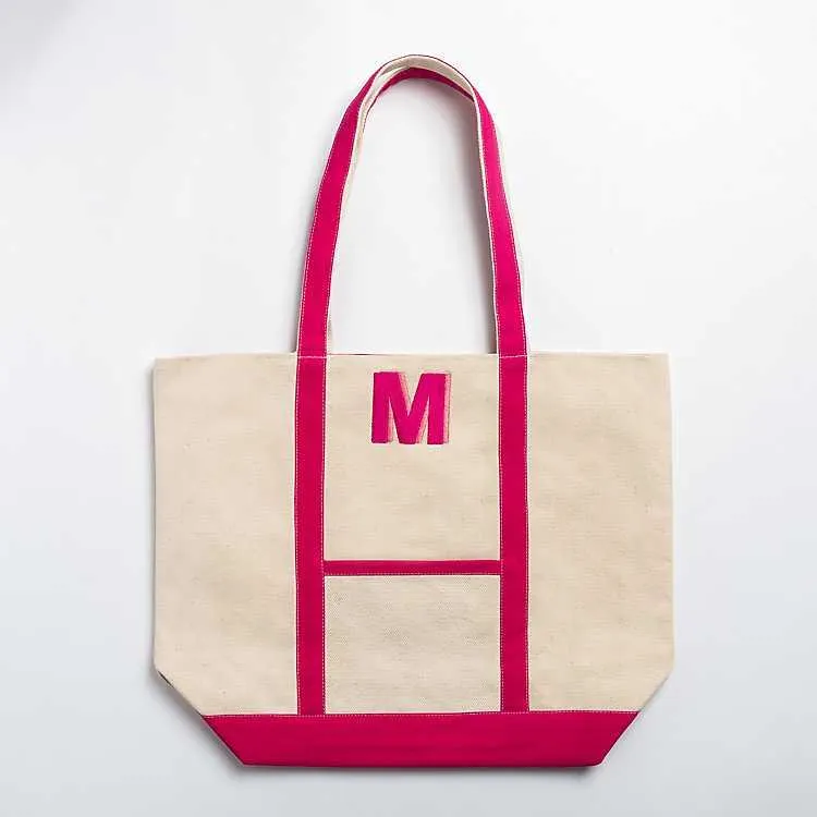 Pink Embroidered Monogram M Boat Tote