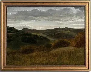 KBKBART Gold Framed Vintage Landscape Wall Art Home Decor, Retro Mountain Vintage Painting Prints, Moody Countryside Farmhouse Landscape Wall Decor, Canvas Wall Art for Living Room Bedroom Home Bathroom Decor(8"x10")