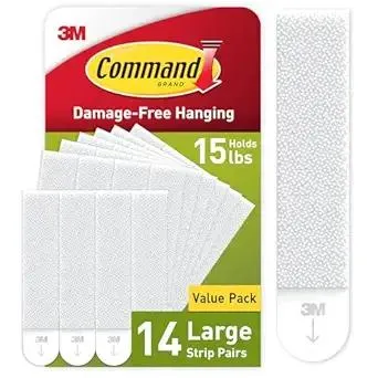 Command 15 lb Large Picture Hanging Strips 14 Pairs (28 Command Strips), Damage-Free Picture Hangers, No Tools Wall Hangers for Home Decor, White Adhesive
