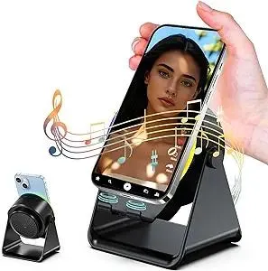 Wireless Induction Speaker, Cell Phone Stand with Bluetooth Speaker, Stereo Sound, RGB Ambient Light, Phone Holder Compatible with iPhone/iPad/Android/Samsung Galaxy-Black